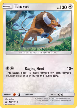 Tauros 129/181 Pokemon card