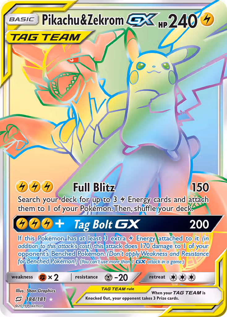 Pikachu & Zekrom GX 184/181 Pokemon card
