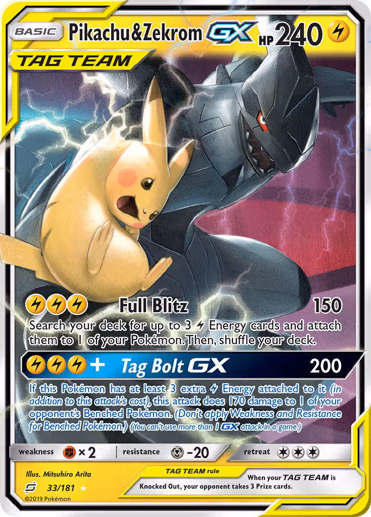 Pikachu & Zekrom GX 33/181 Pokemon card