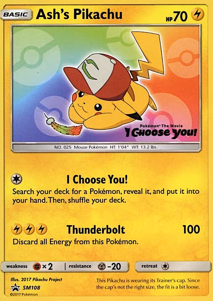 Ash's Pikachu SM108 Pokemon card