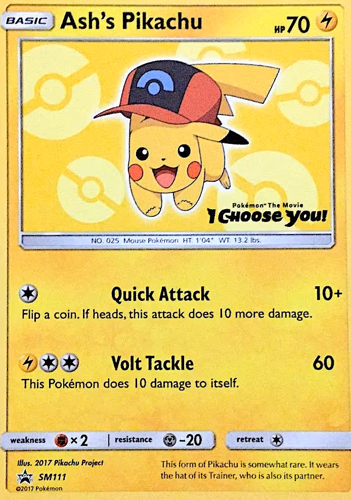 Ash's Pikachu SM111 Pokemon card