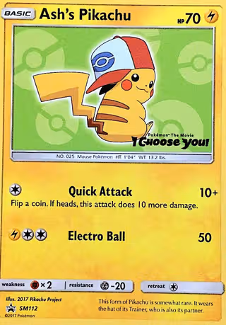 Ash's Pikachu SM112 Pokemon card