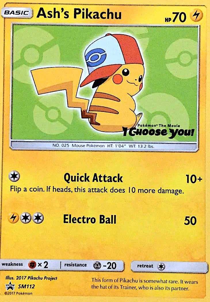 Ash's Pikachu SM112 Pokemon card