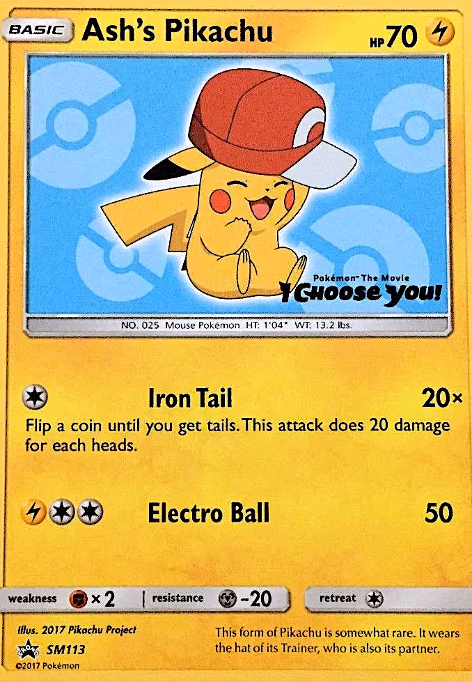 Ash's Pikachu SM113 Pokemon card