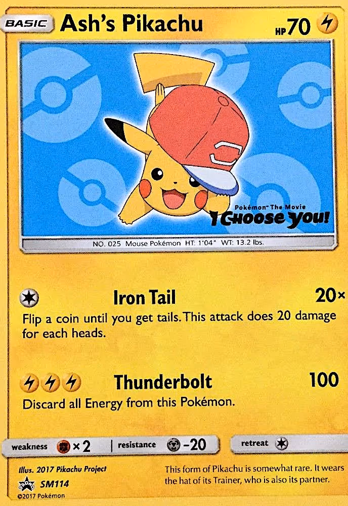 Ash's Pikachu SM114 Pokemon card