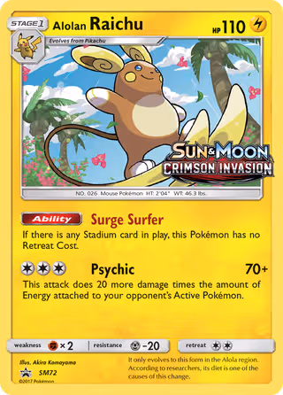 Alolan Raichu SM72 Pokemon card