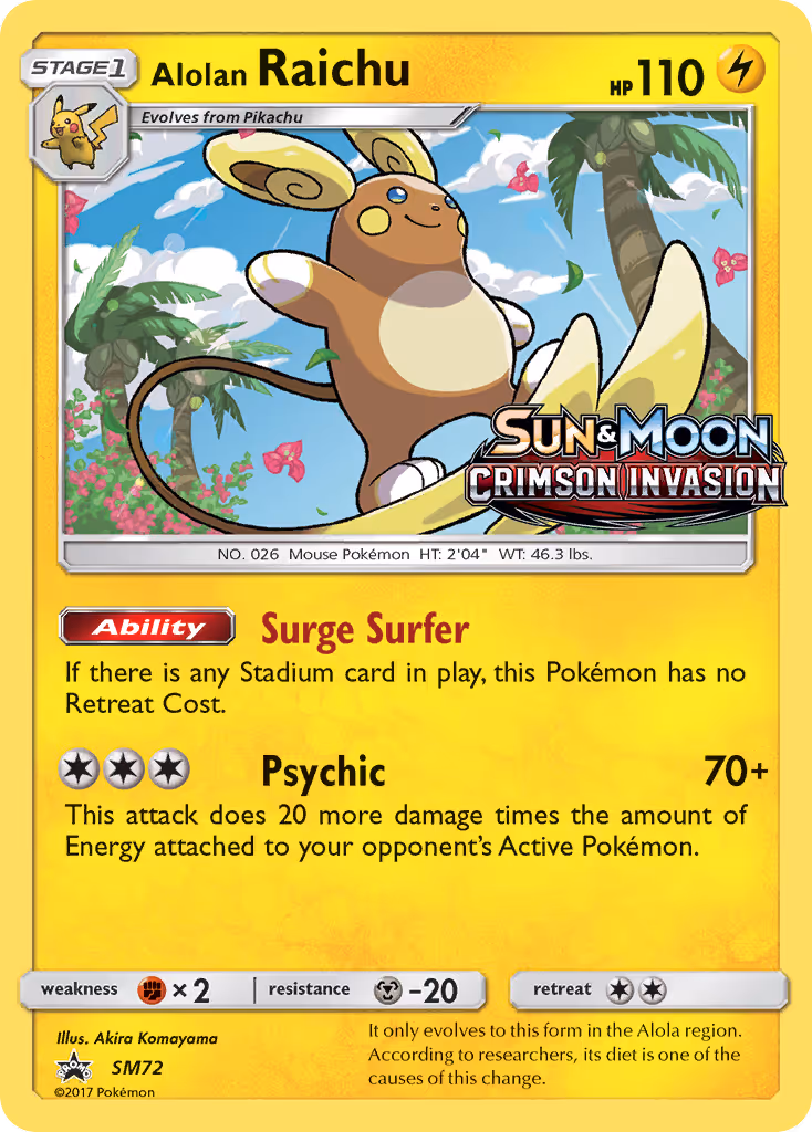 Alolan Raichu SM72 Pokemon card