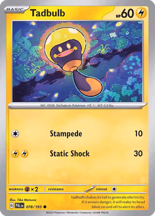 Tadbulb 78/193 Pokemon card