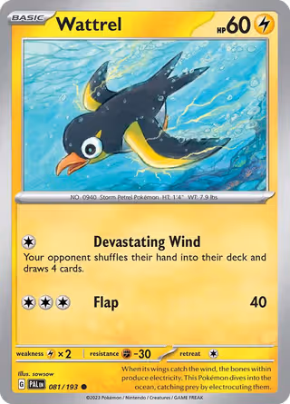 Wattrel 81/193 Pokemon card