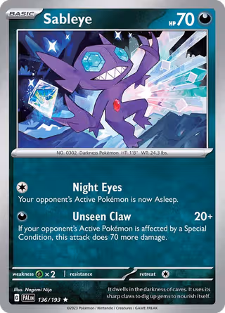 Sableye 136/193 Pokemon card