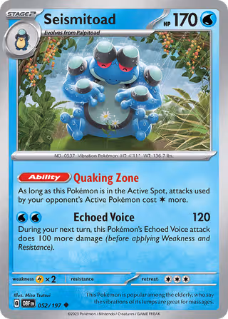Seismitoad 52/197 Pokemon card