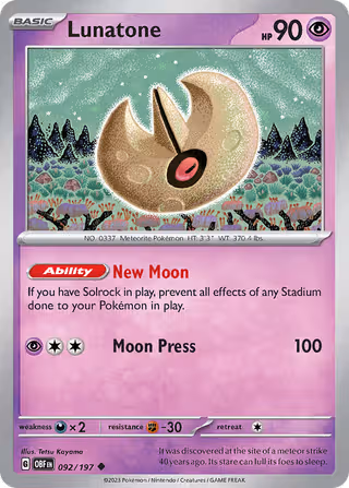 Lunatone 92/197 Pokemon card