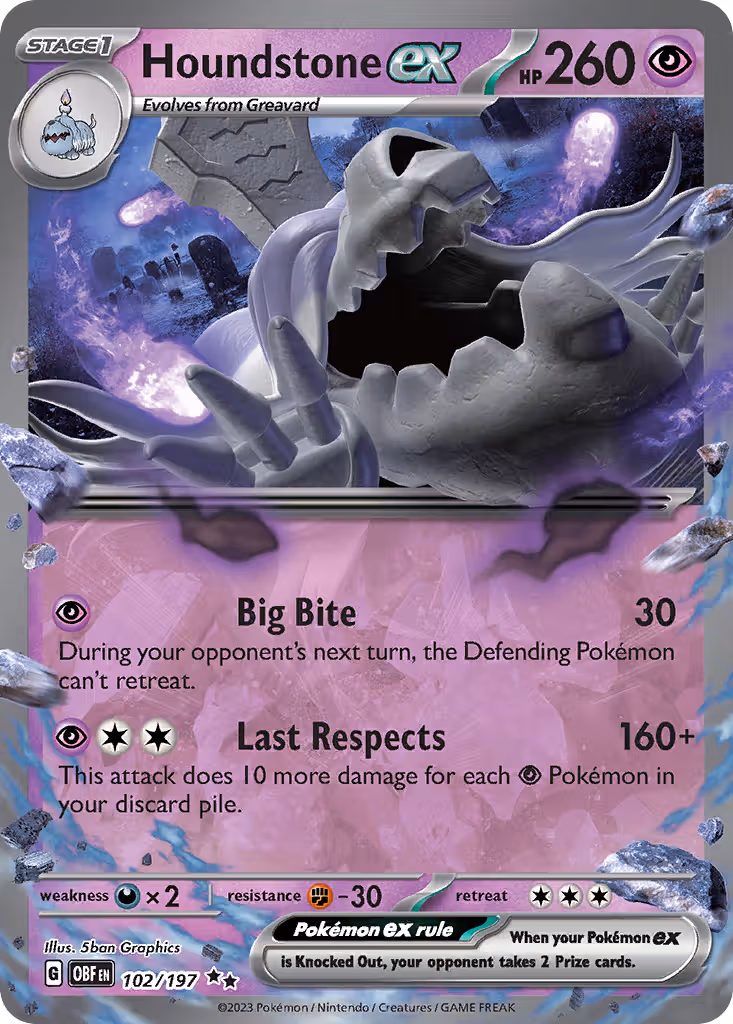 Houndstone ex 102/197 Pokemon card