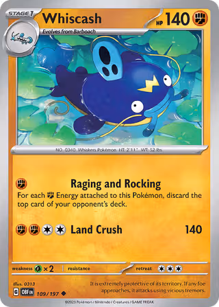 Whiscash 109/197 Pokemon card