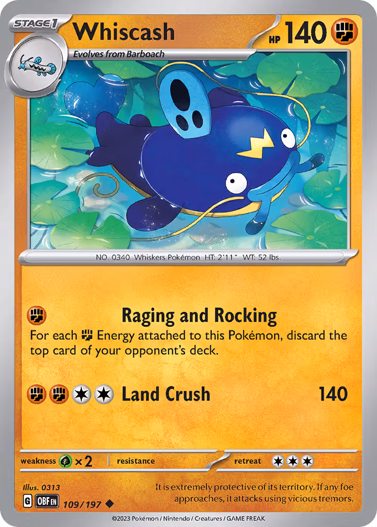 Whiscash 109/197 Pokemon card