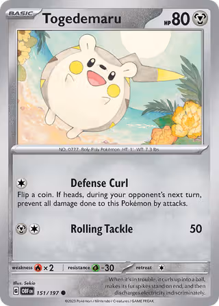 Togedemaru 151/197 Pokemon card