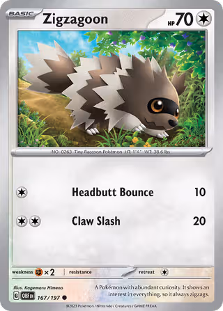 Zigzagoon 167/197 Pokemon card