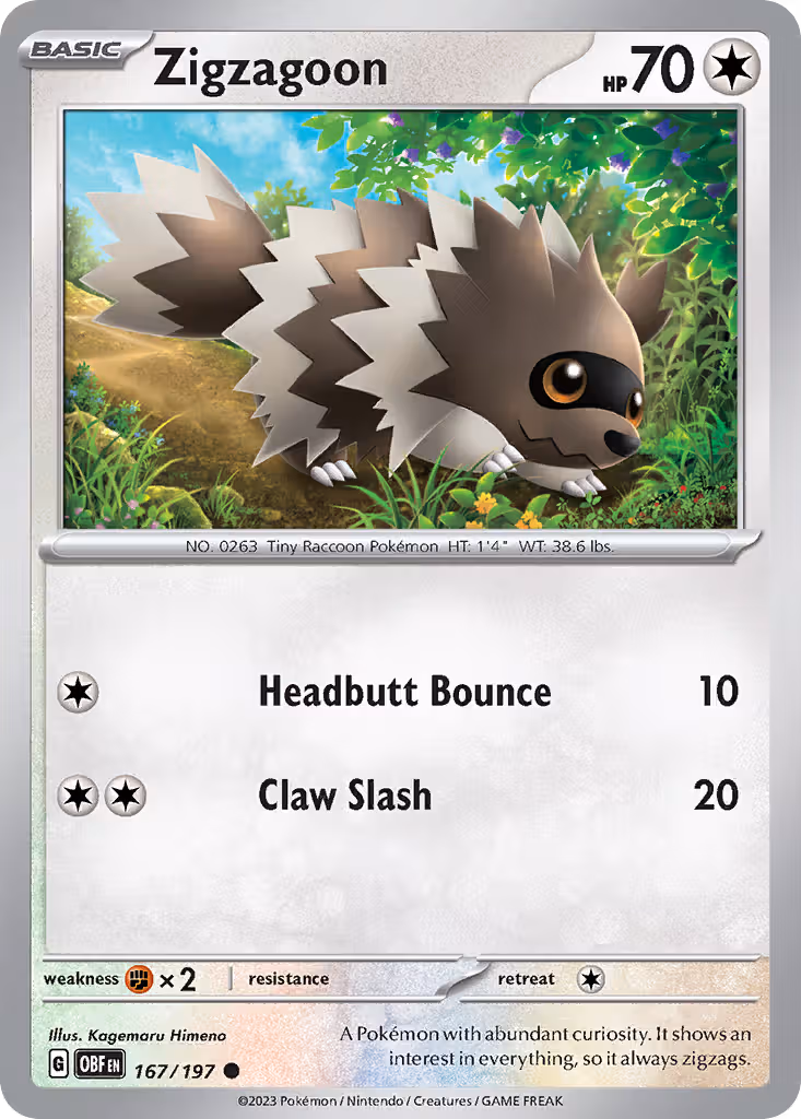 Zigzagoon 167/197 Pokemon card