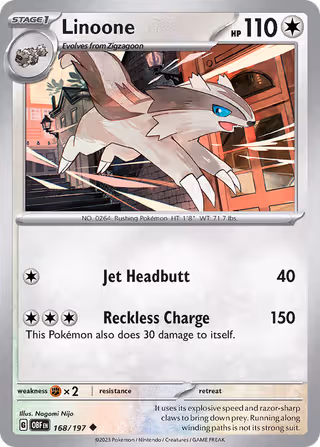 Linoone 168/197 Pokemon card