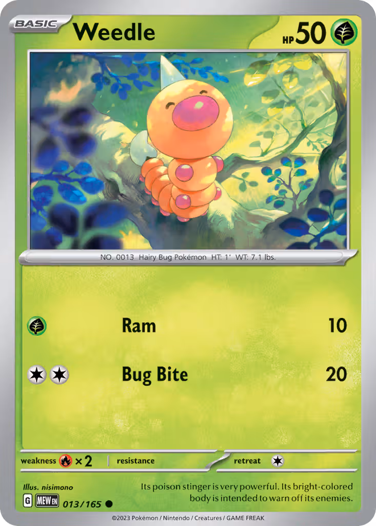 Weedle 13/165 Pokemon card