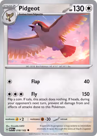 Pidgeot 18/165 Pokemon card