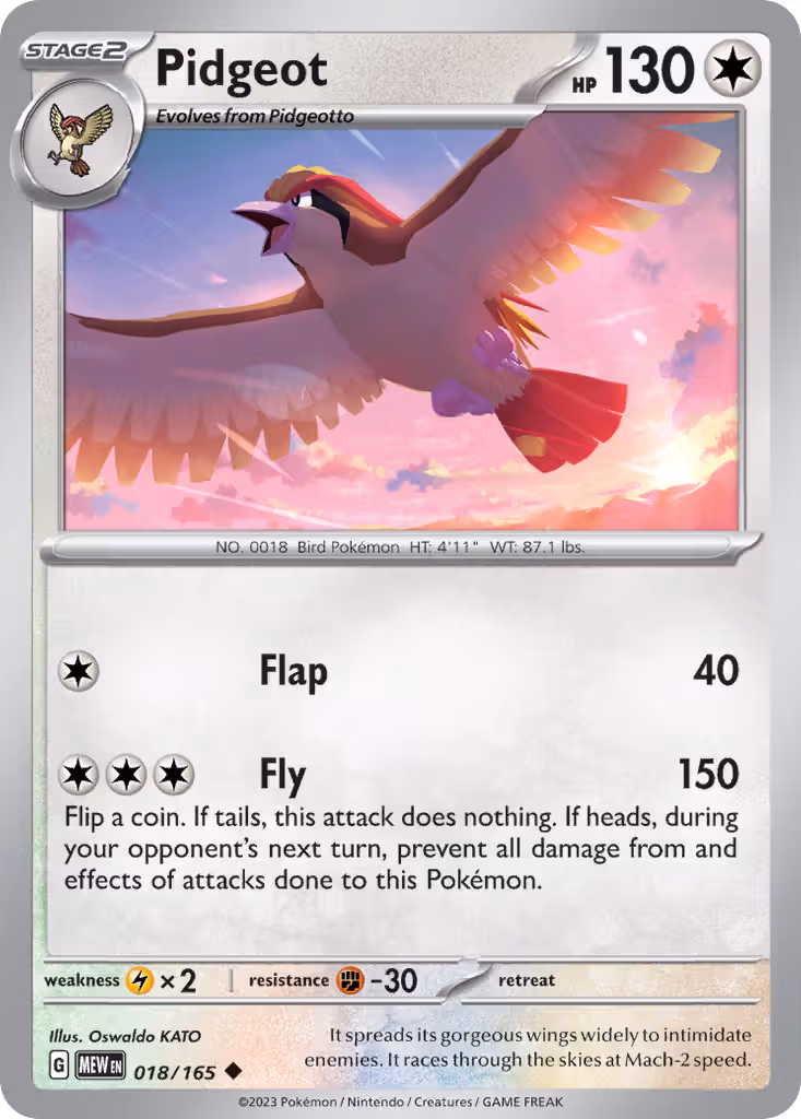 Pidgeot 18/165 Pokemon card