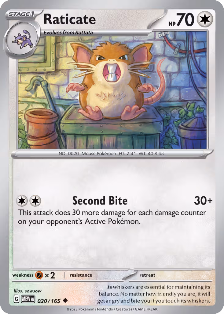 Raticate 20/165 Pokemon card