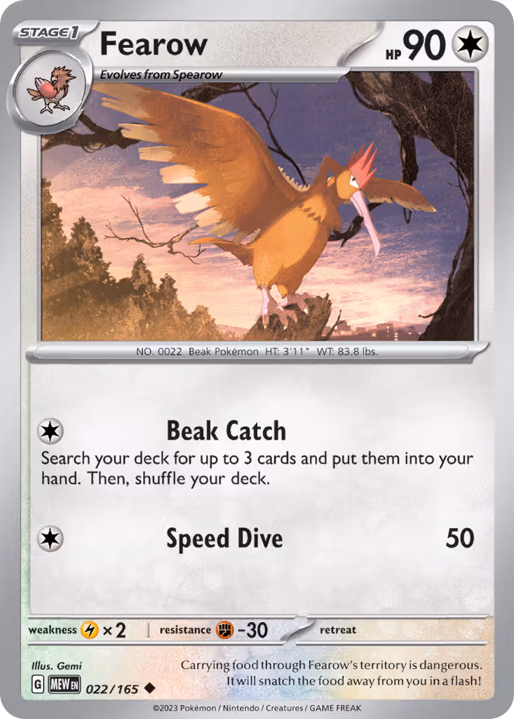 Fearow 22/165 Pokemon card