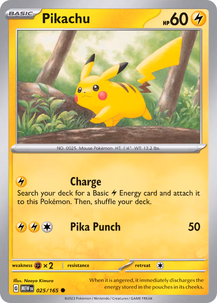 Pikachu 25/165 Pokemon card