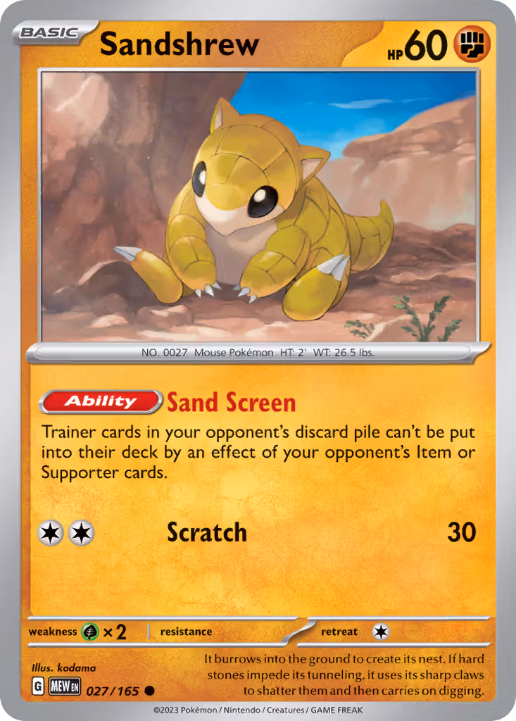 Sandshrew 27/165 Pokemon card
