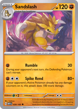 Sandslash 28/165 Pokemon card