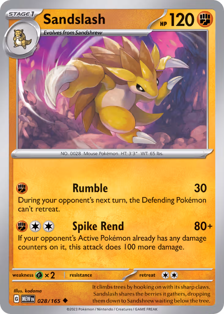 Sandslash 28/165 Pokemon card