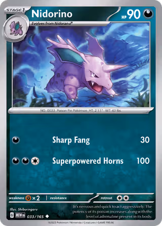 Nidorino 33/165 Pokemon card
