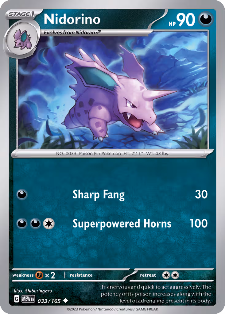 Nidorino 33/165 Pokemon card