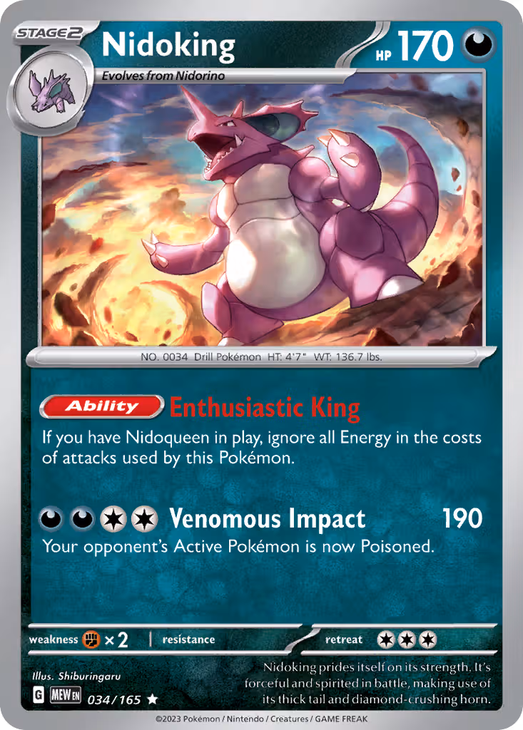 Nidoking 34/165 Pokemon card