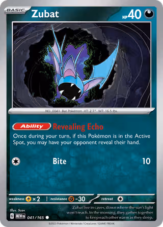 Zubat 41/165 Pokemon card