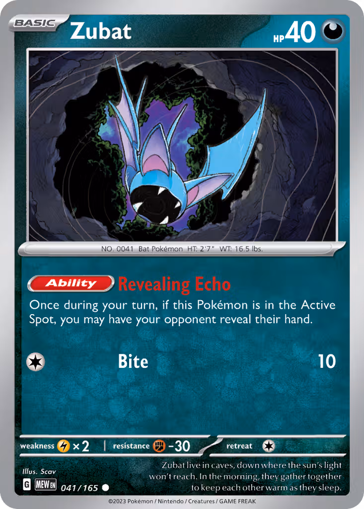 Zubat 41/165 Pokemon card