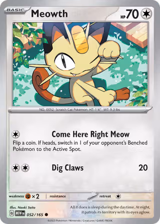 Meowth 52/165 Pokemon card