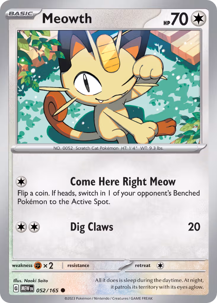 Meowth 52/165 Pokemon card