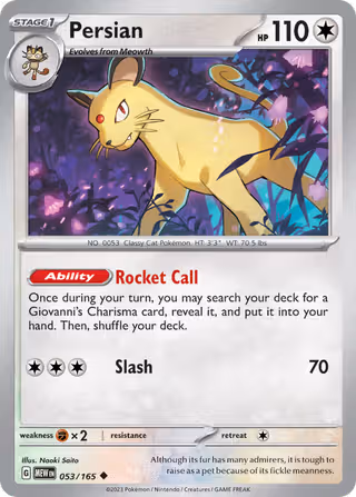 Persian 53/165 Pokemon card