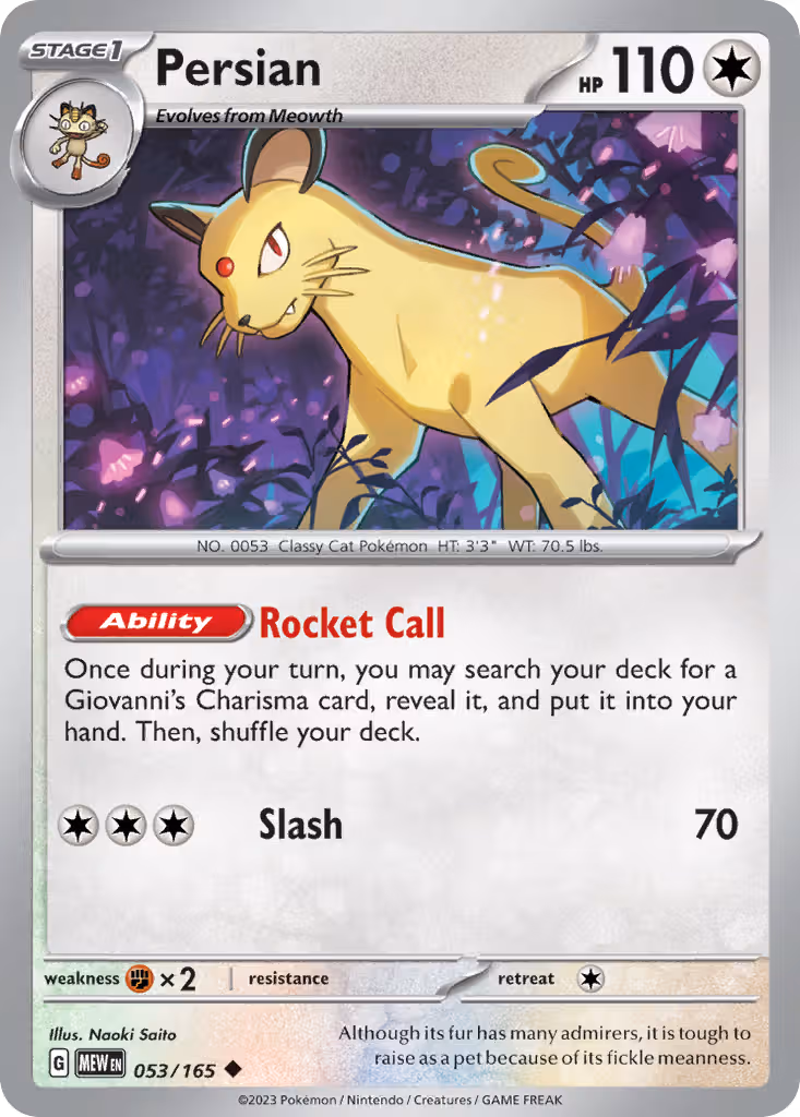 Persian 53/165 Pokemon card