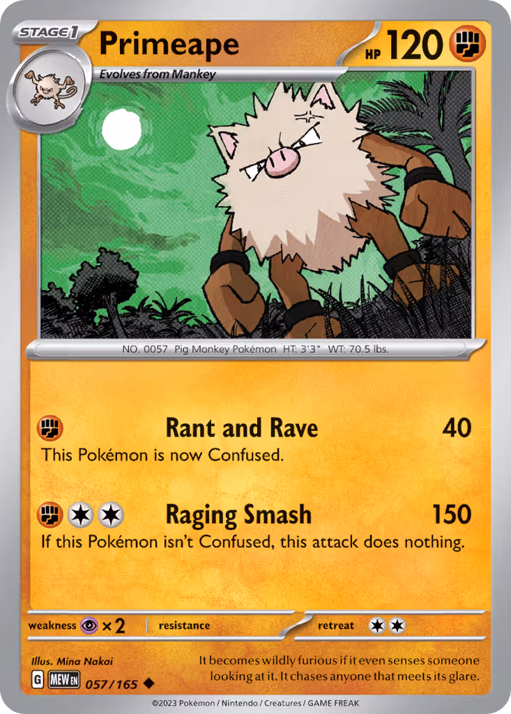 Primeape 57/165 Pokemon card