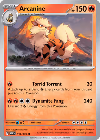 Arcanine 59/165 Pokemon card