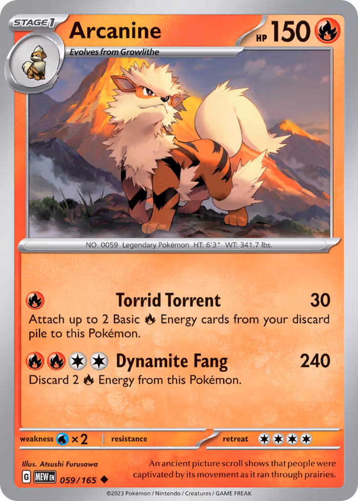 Arcanine 59/165 Pokemon card