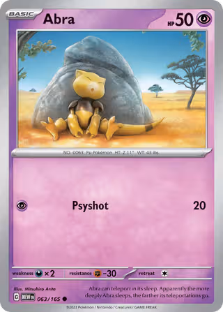 Abra 63/165 Pokemon card