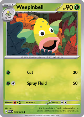 Weepinbell 70/165 Pokemon card