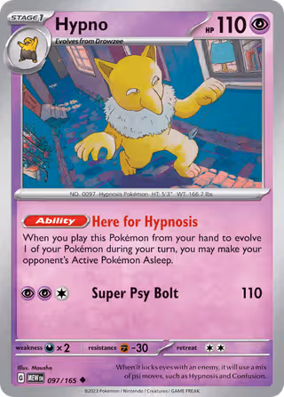 Hypno 97/165 Pokemon card