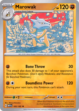 Marowak 105/165 Pokemon card