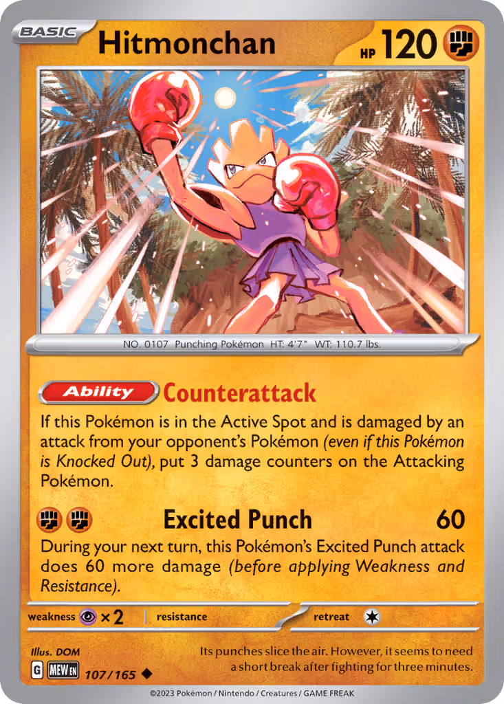Hitmonchan 107/165 Pokemon card
