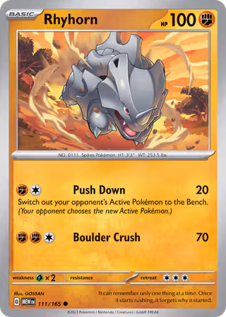 Rhyhorn 111/165 Pokemon card